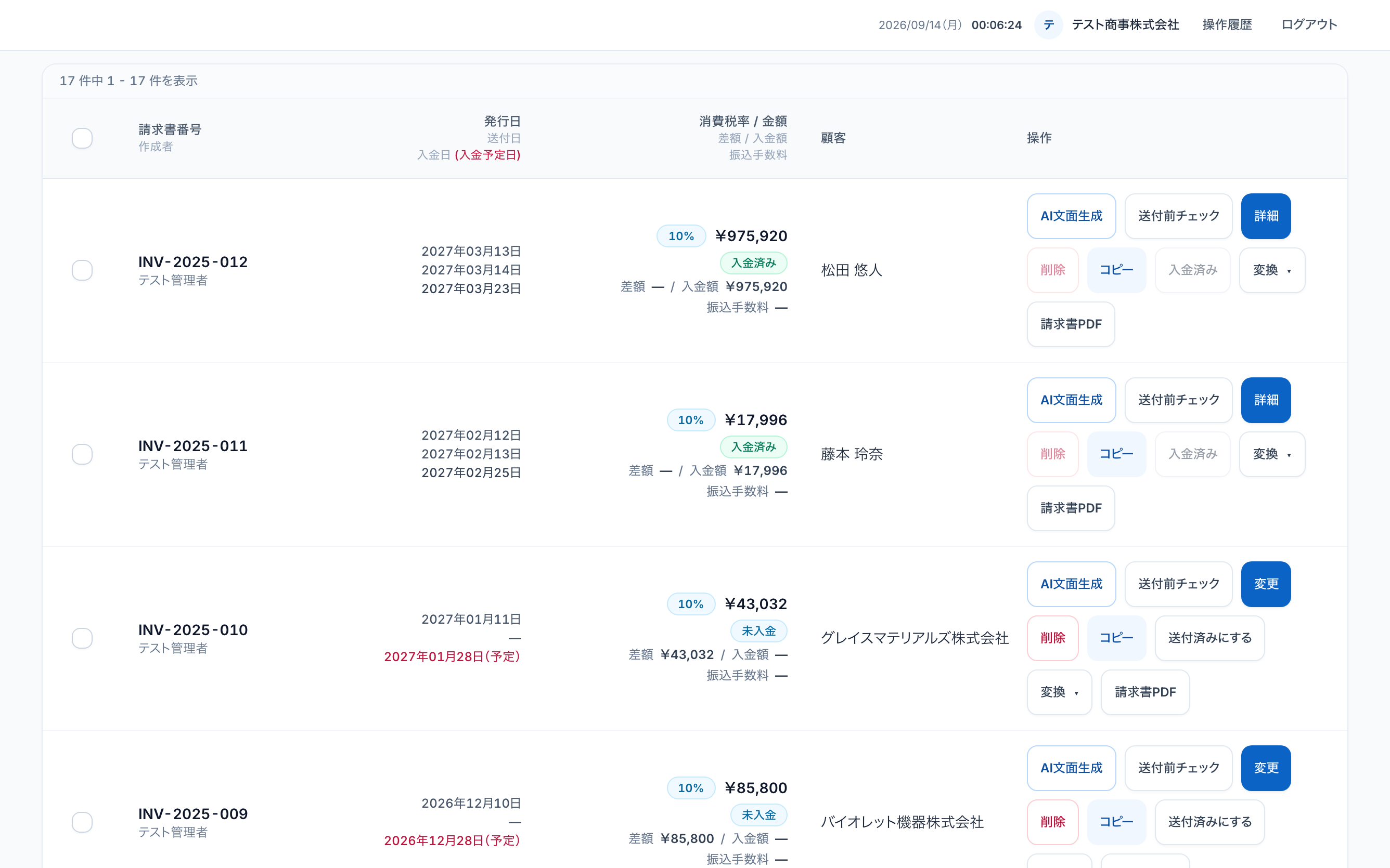 BizForex の請求書一覧